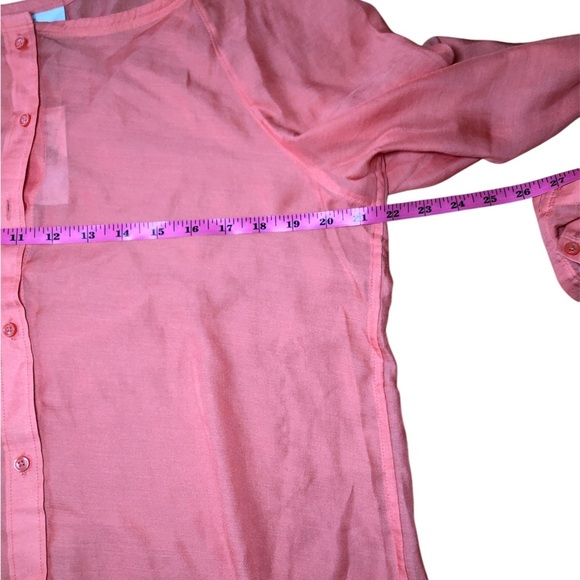 Ann Taylor LOFT long sleeve button down tunic blouse sheer size L - Picture 8 of 9